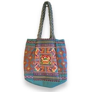 2 Chic Tote Banjera Bag Embroidered Patchwork Ethnic Tapestry Purse Blue Red